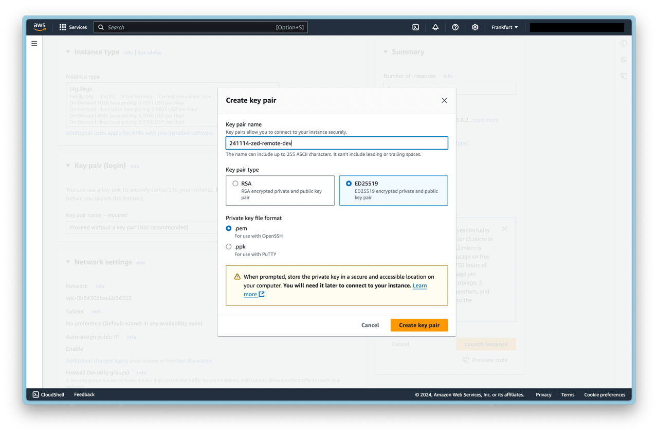 create a new SSH key pair